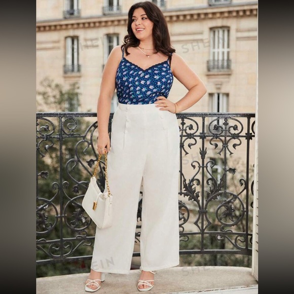 Plus Size Lace & Floral French Style Tank Top Vibrant Blue Green Purple - Picture 7 of 16